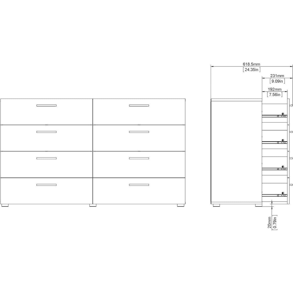 Black 8 Drawer Dresser For Bedroom With Compact Storage