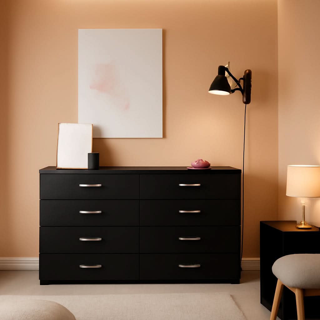Black 8 Drawer Dresser For Bedroom With Compact Storage