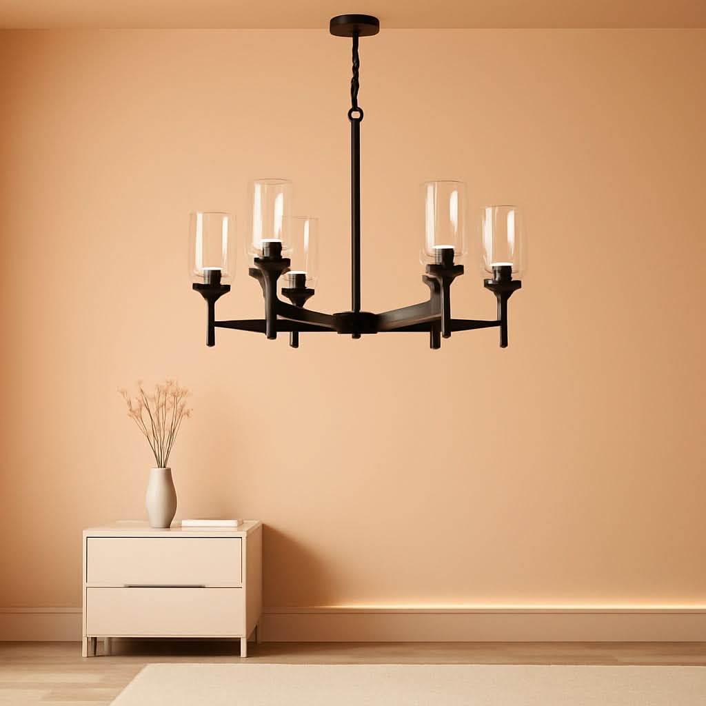 Black 8 Light Chandelier For Dining Room Glass Shades