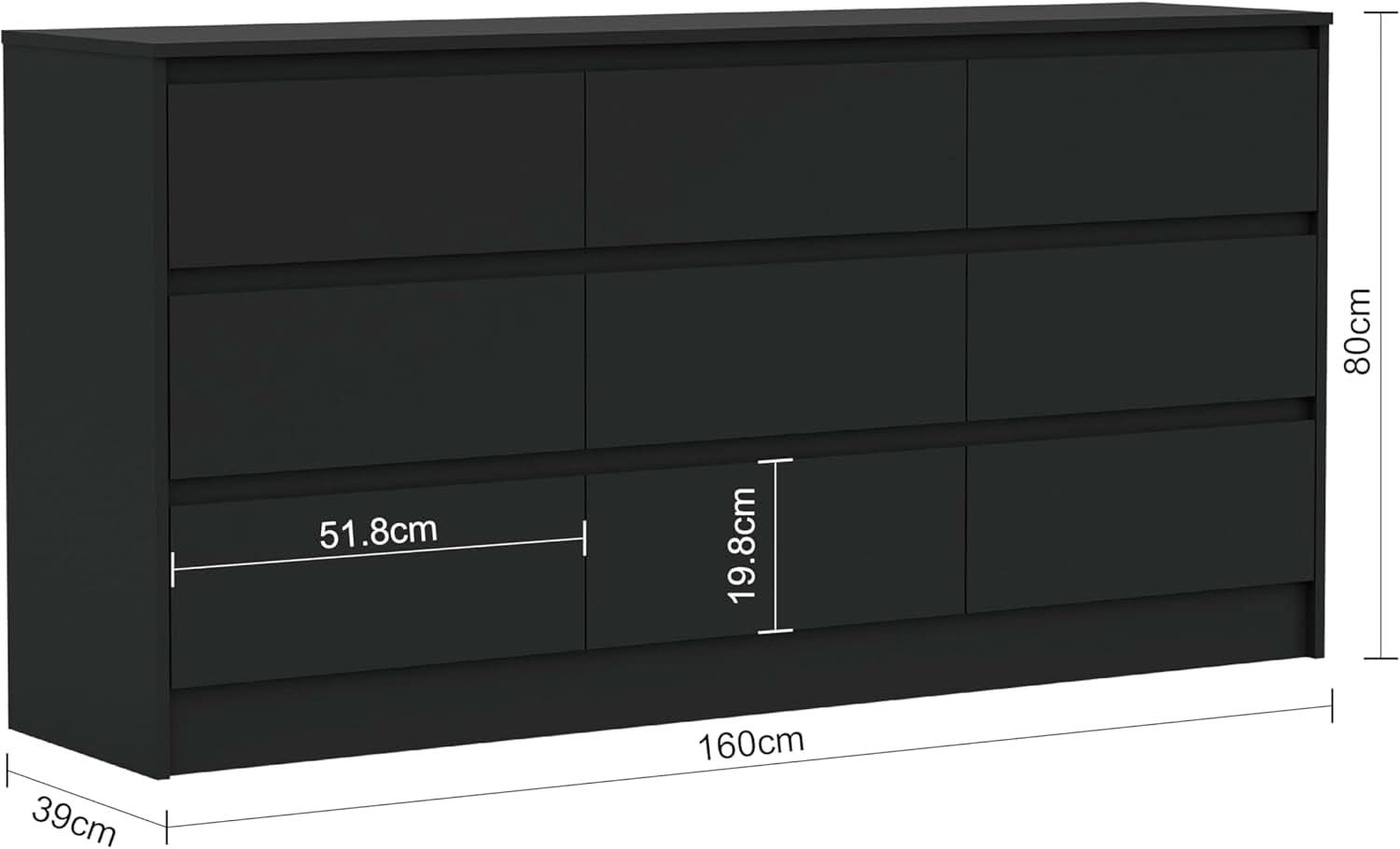 Black 9 Drawer Wood Dresser Cabinet Large For Bedroom
