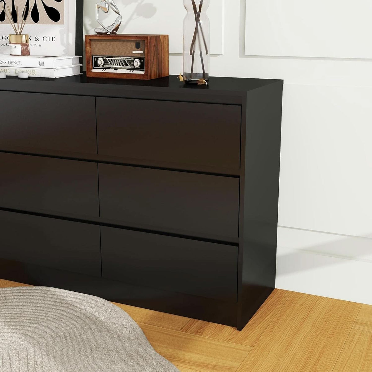 Black 9 Drawer Wood Dresser Cabinet Large For Bedroom