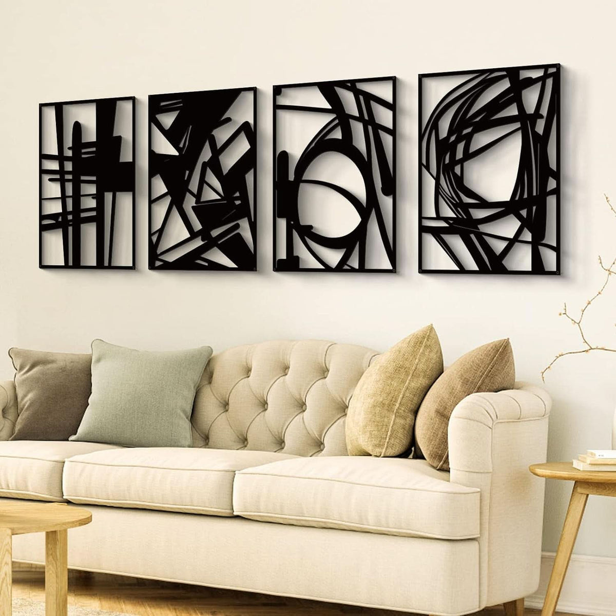 Black Abstract Metal Wall Art 4 Pack Minimalist 3D