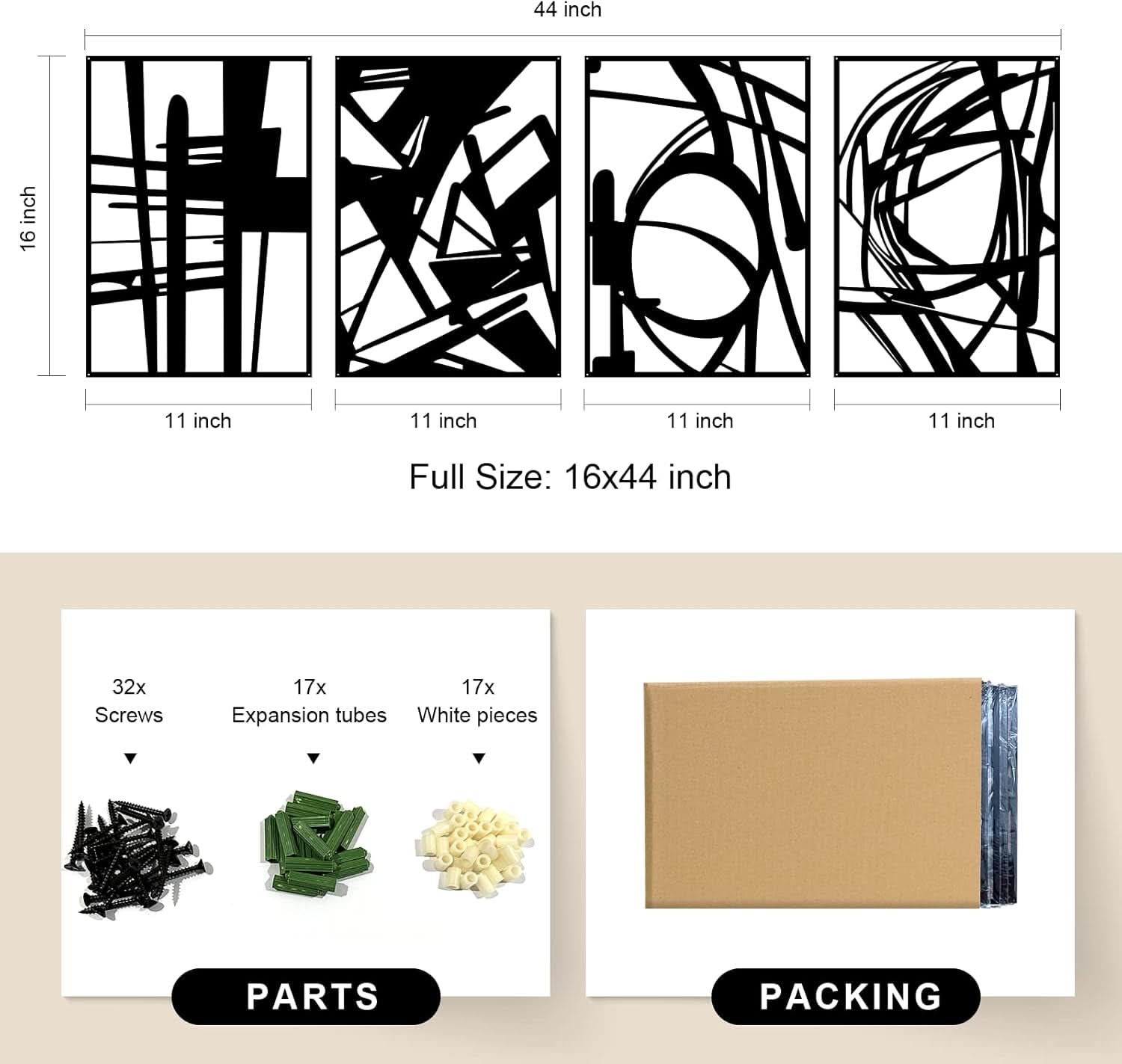 Black Abstract Metal Wall Art 4 Pack Minimalist 3D