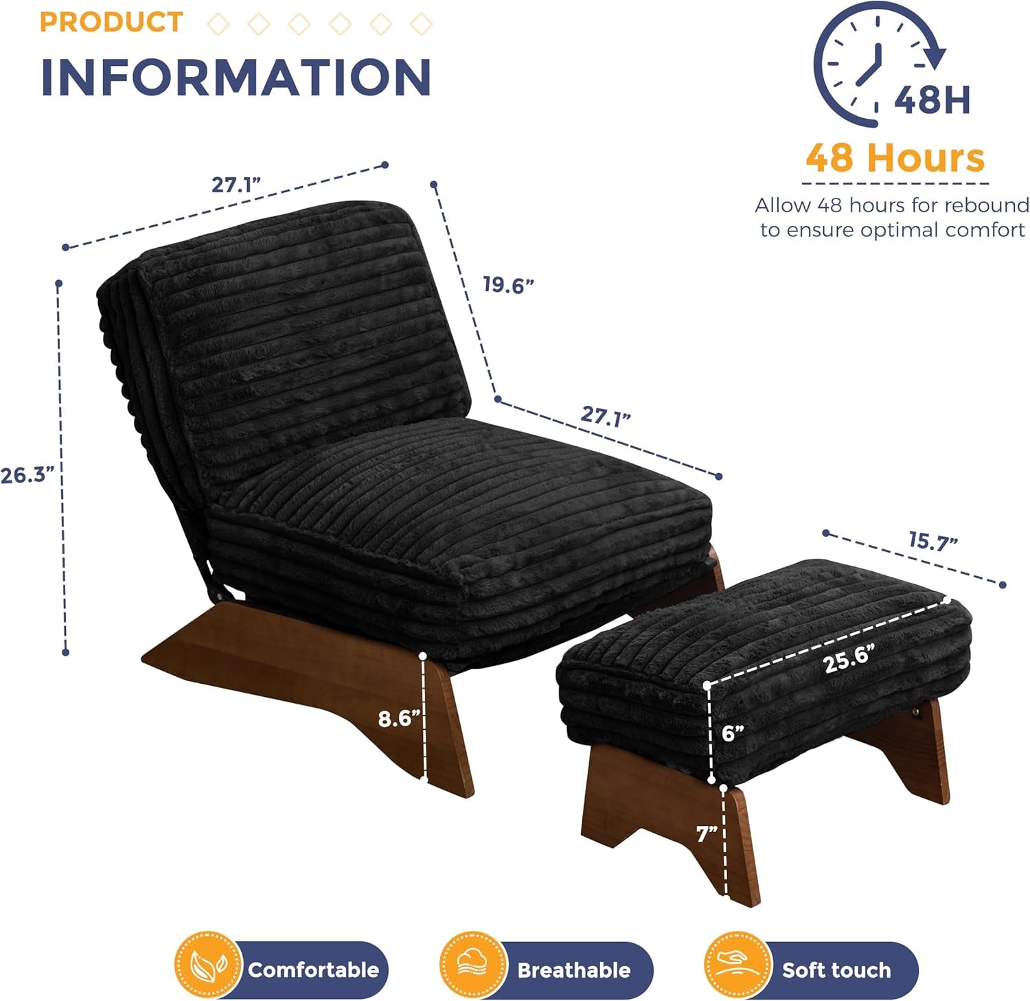 Black Adjustable Accent Chair With Ottoman Footrest
