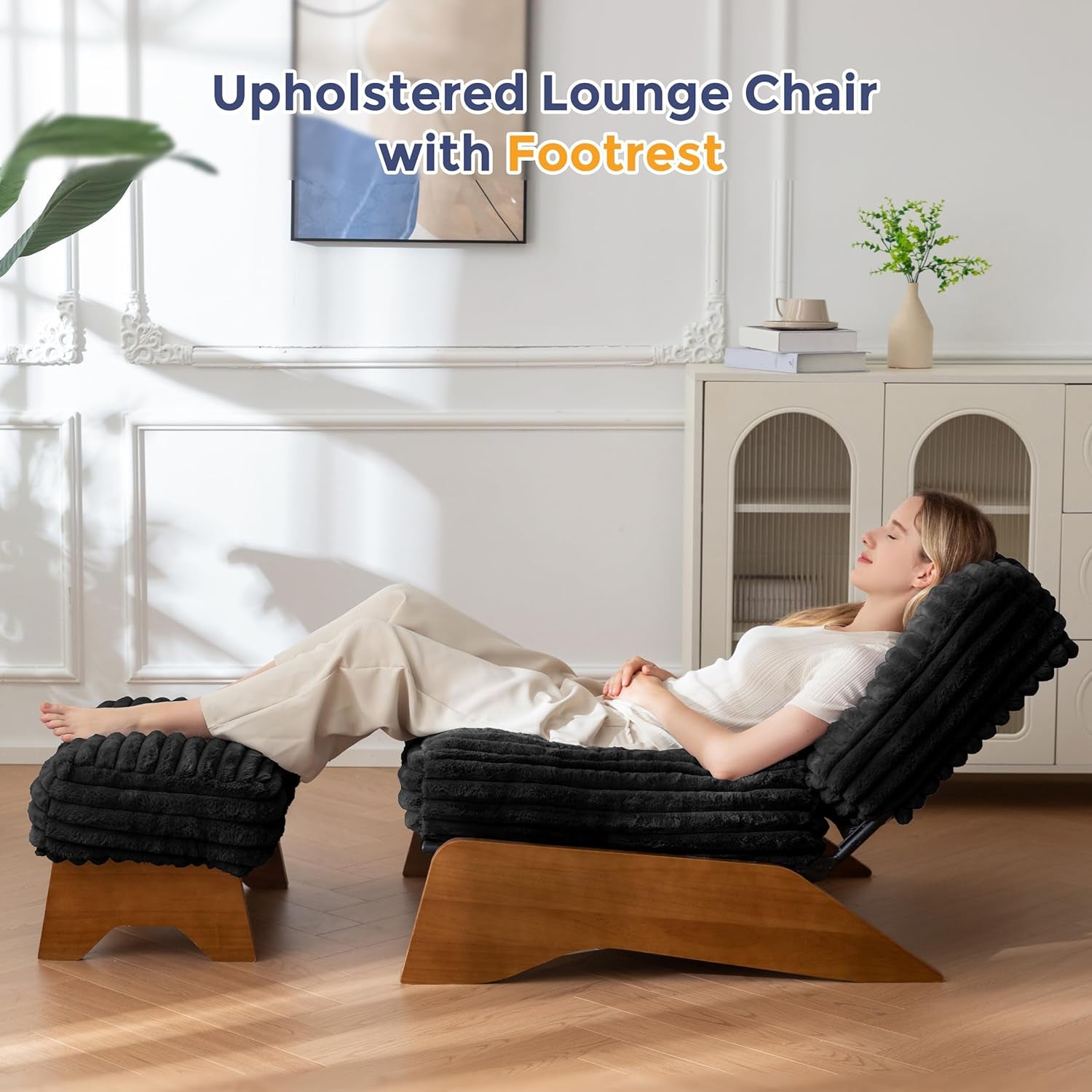 Black Adjustable Accent Chair With Ottoman Footrest