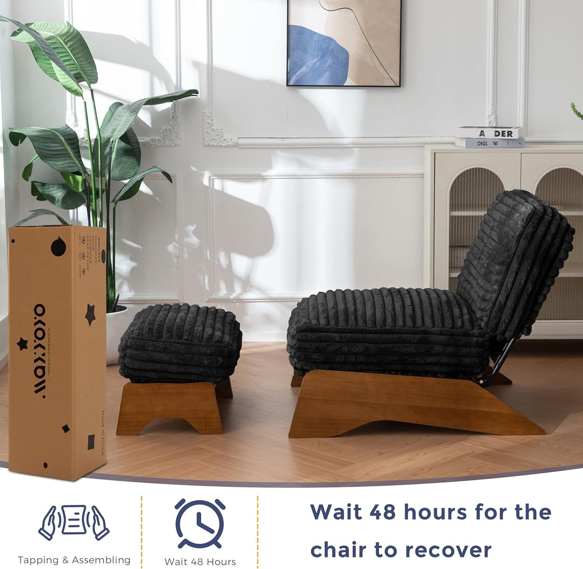 Black Adjustable Accent Chair With Ottoman Footrest