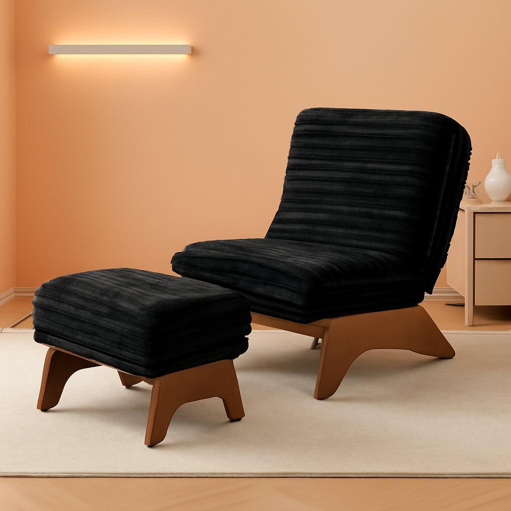 Black Adjustable Accent Chair With Ottoman Footrest