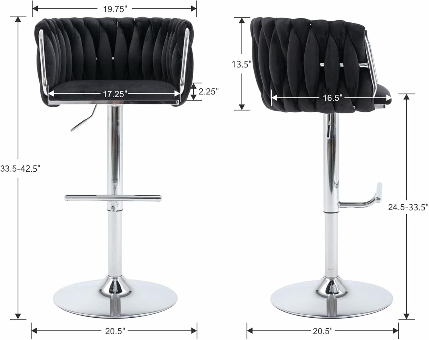 Black Adjustable Swivel Bar Stools Set Of 2 For Kitchen