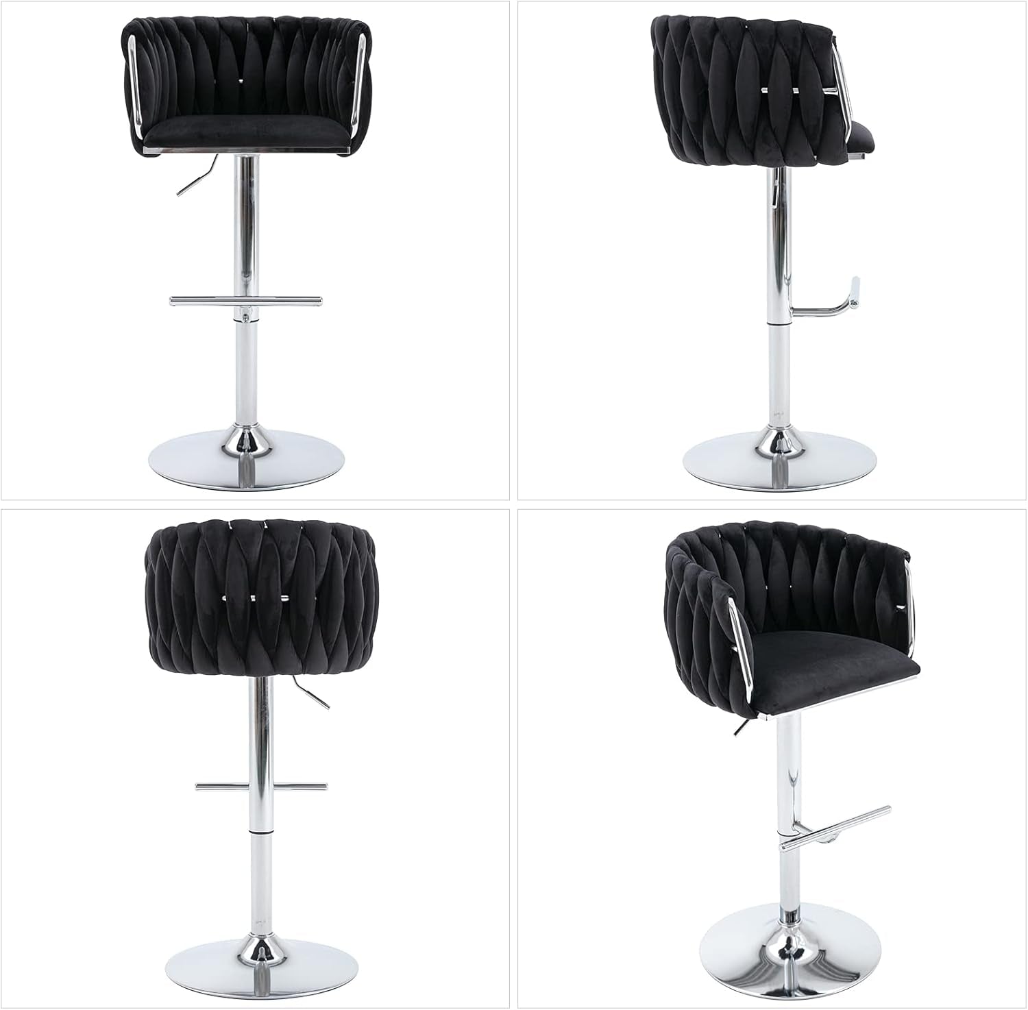 Black Adjustable Swivel Bar Stools Set Of 2 For Kitchen