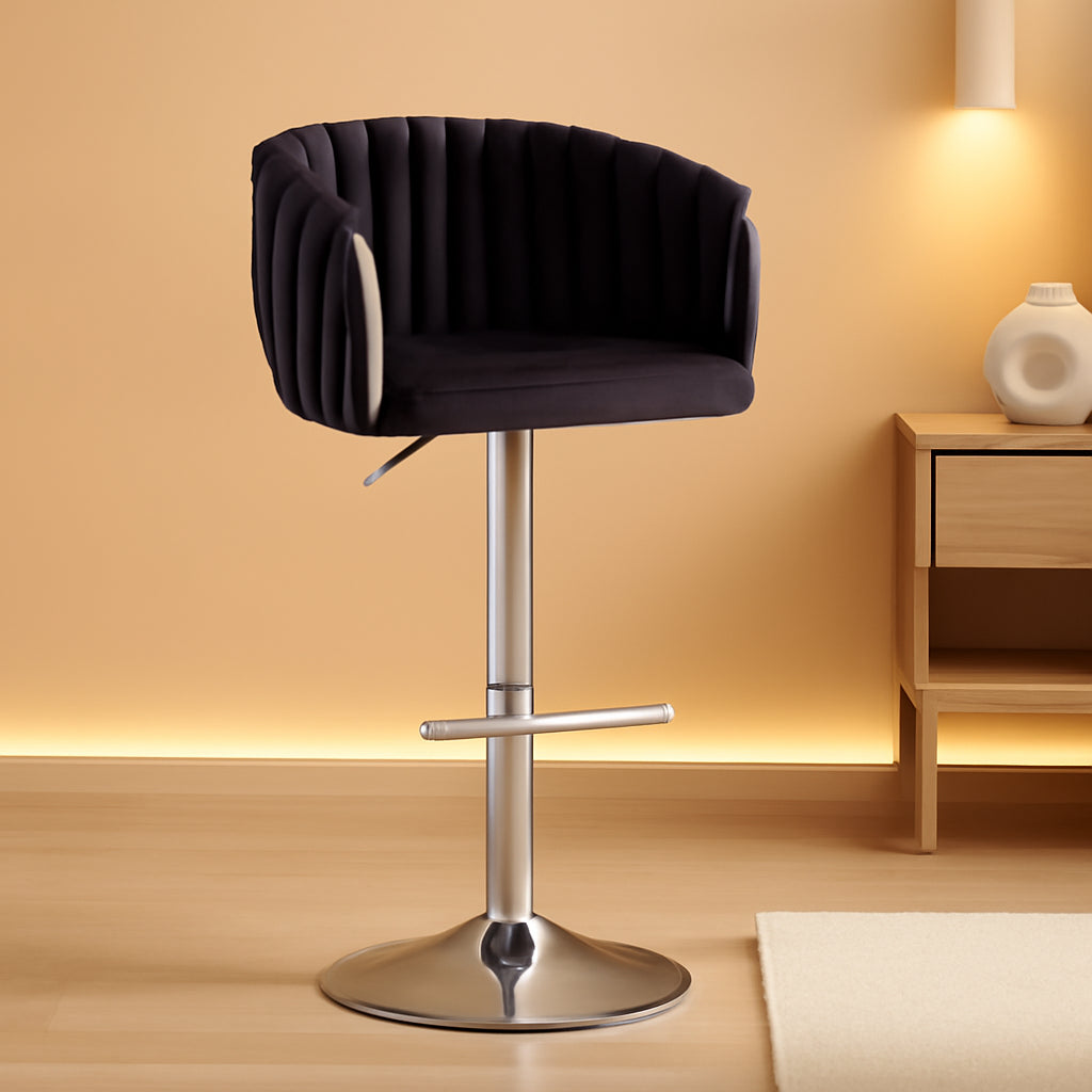 Black Adjustable Swivel Bar Stools Set Of 2 For Kitchen