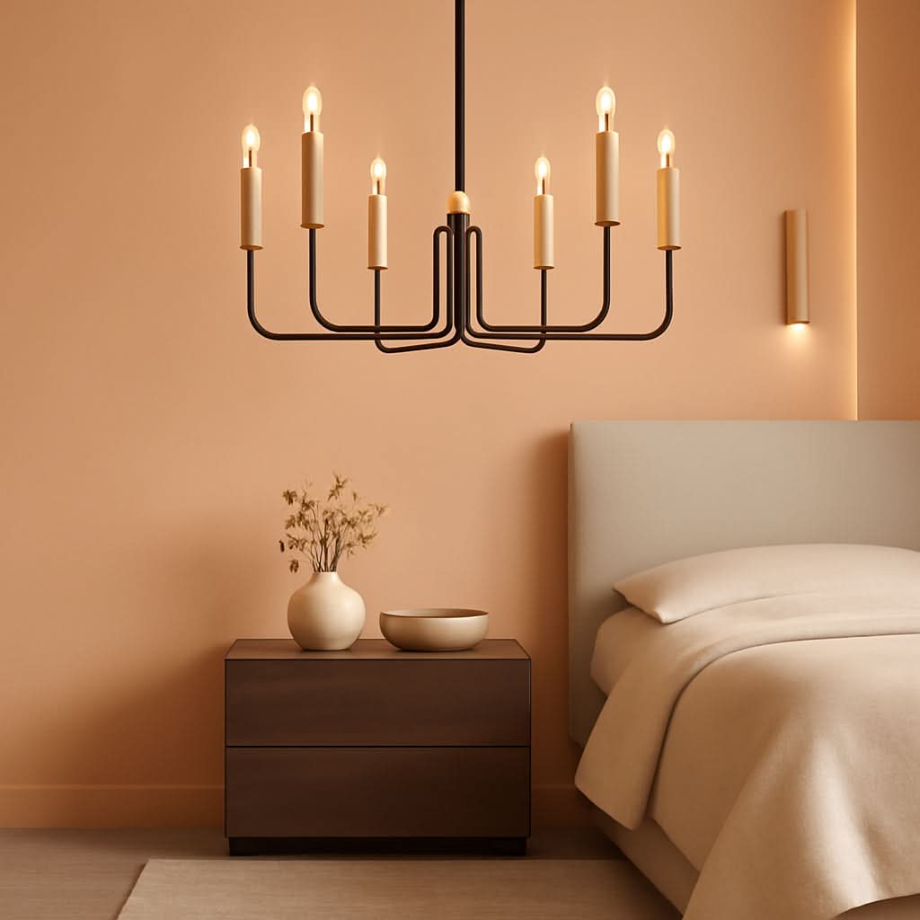 Black And Gold Six Light Farmhouse Chandelier For Dining Room