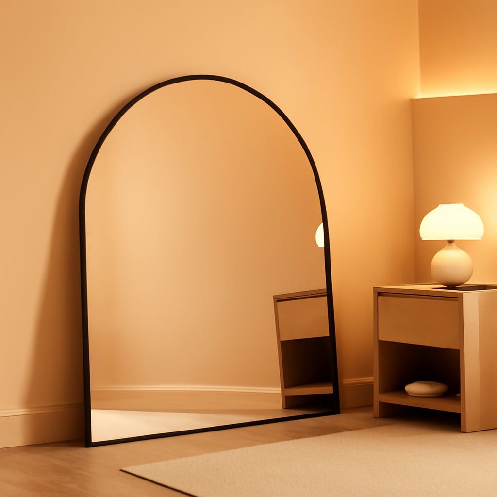 Black Arched Mirror 33x31 In Wall Mount Entryway Decor