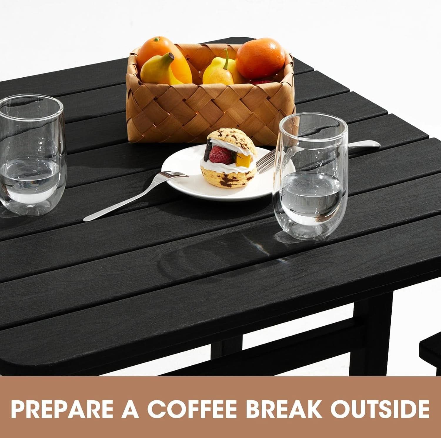 Black Balcony Adirondack Bar Chair Set With Table 3 Piece