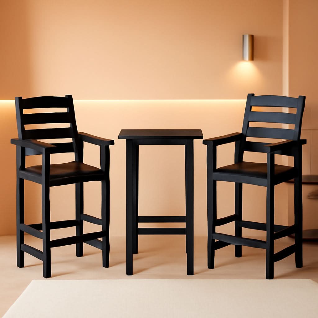 Black Balcony Adirondack Bar Chair Set With Table 3 Piece