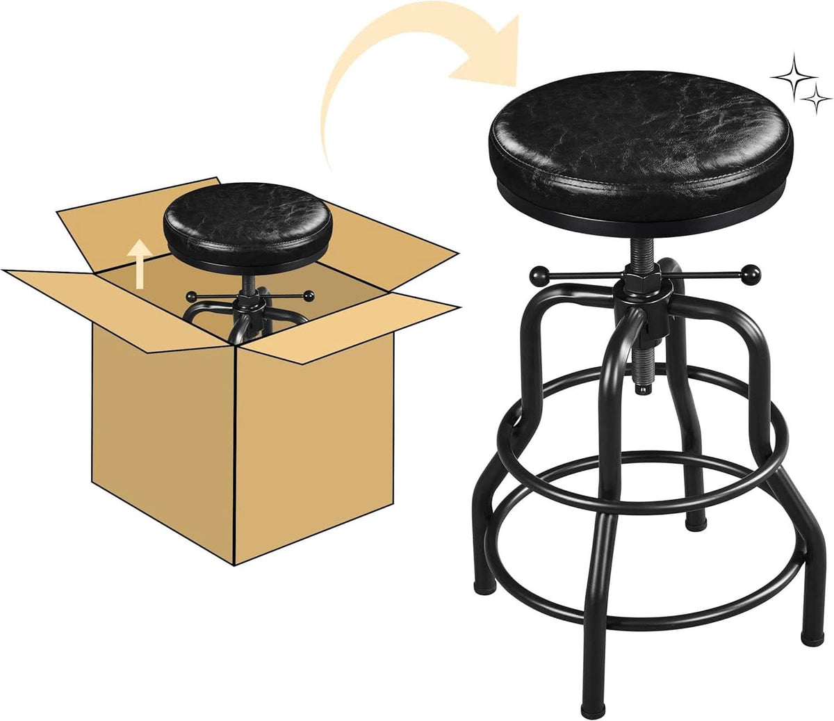 Black Bar Stool 21 To 28 Inch Industrial Kitchen Stool