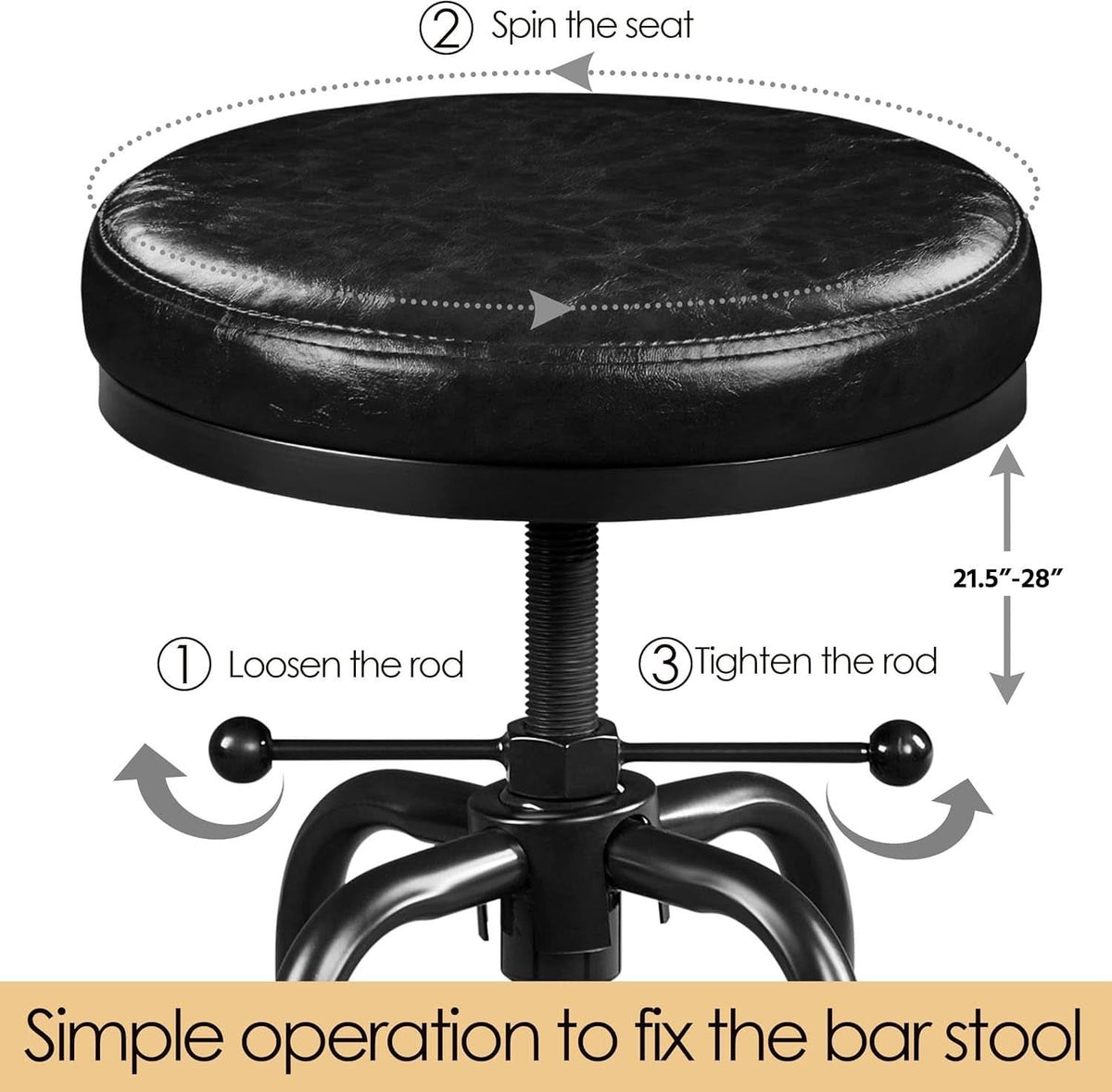 Black Bar Stool 21 To 28 Inch Industrial Kitchen Stool