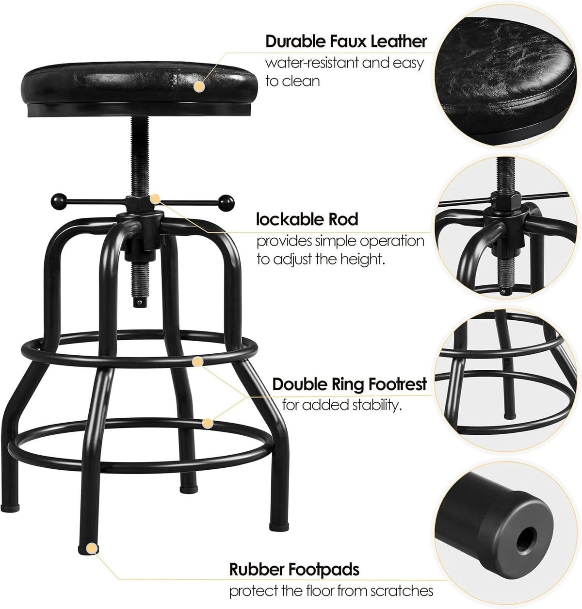Black Bar Stool 21 To 28 Inch Industrial Kitchen Stool