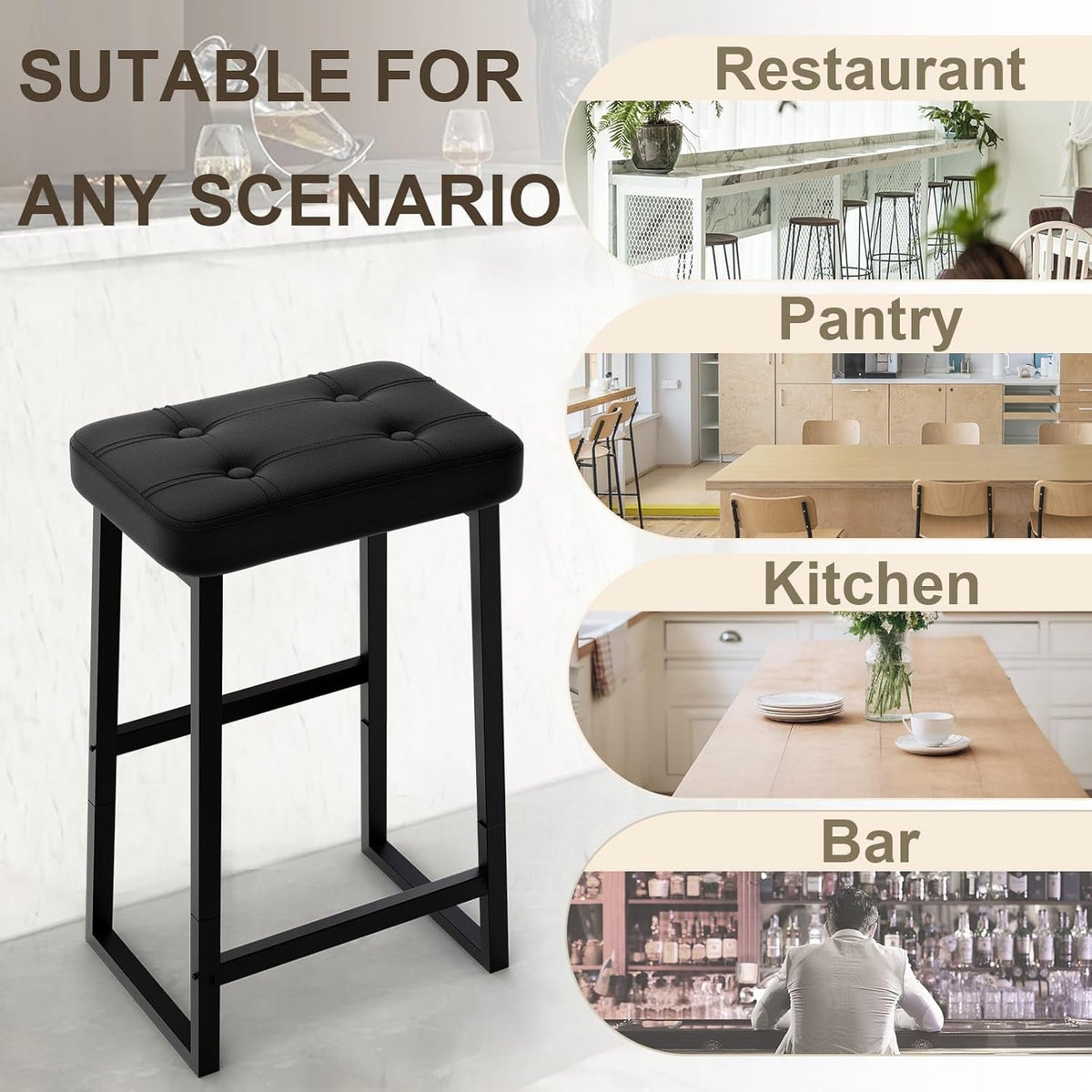 Black Bar Stool 26 Inch Counter Height Modern Kitchen Island Chair