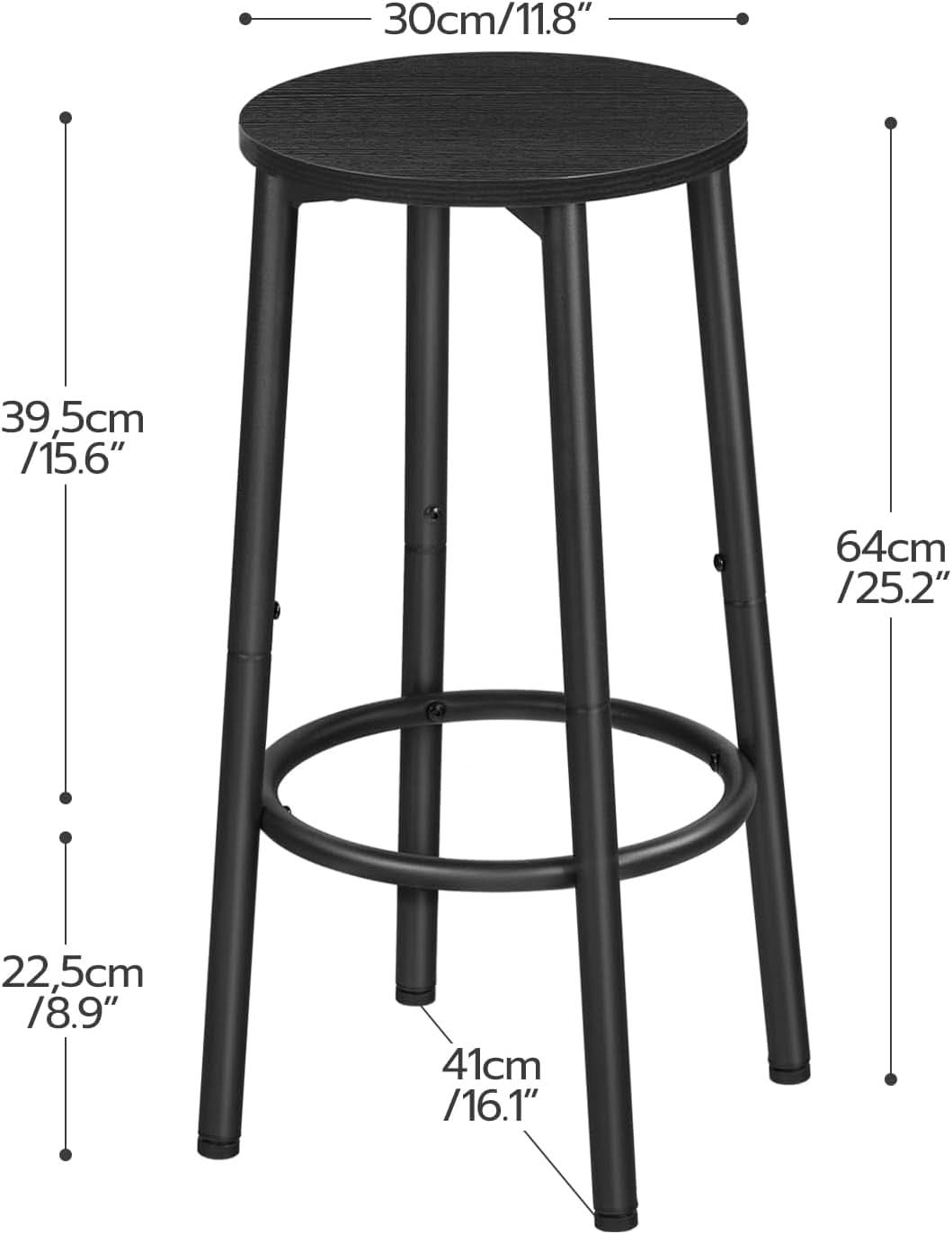 Black Bar Stool Set of 2 Counter Height With Footrest