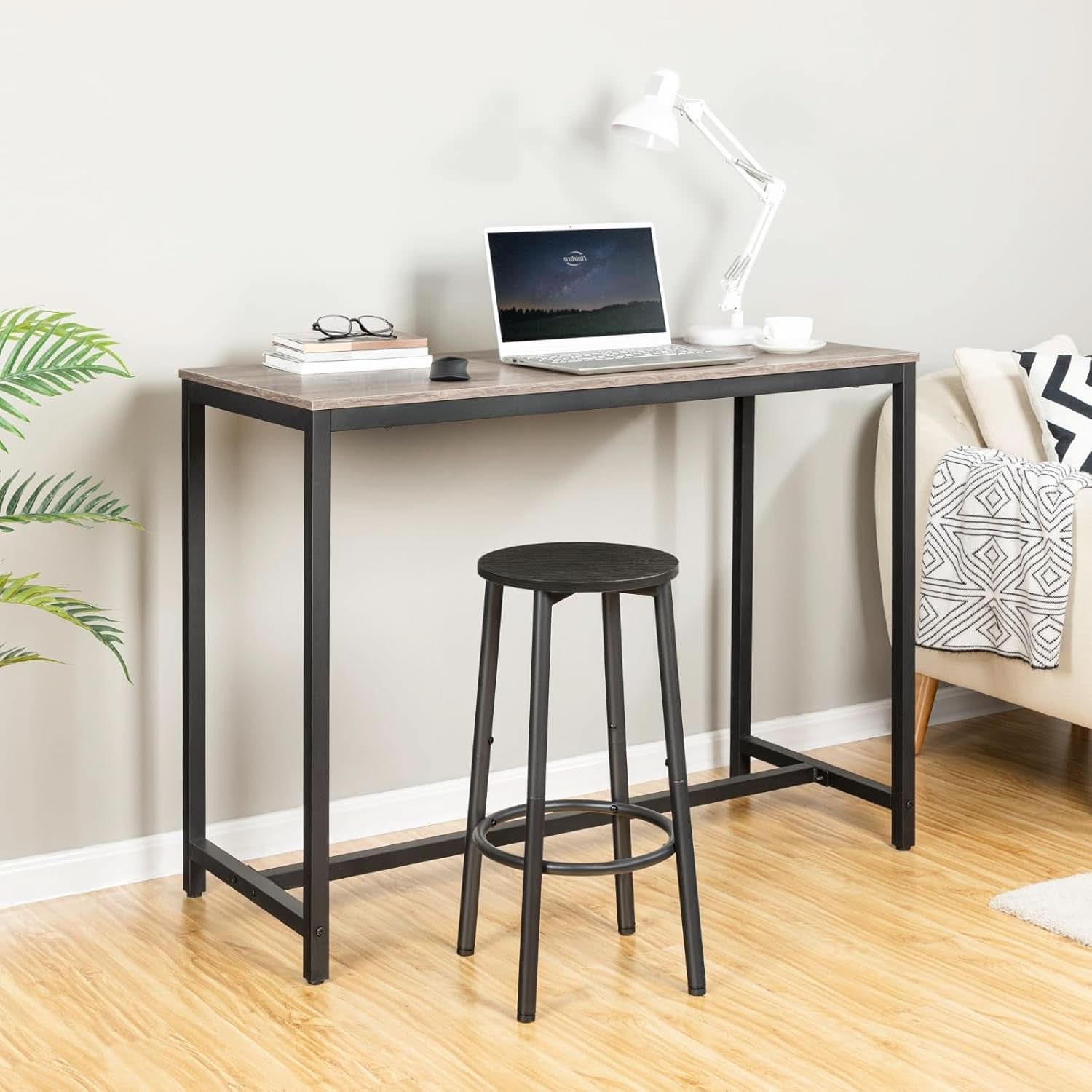 Black Bar Stool Set of 2 Counter Height With Footrest