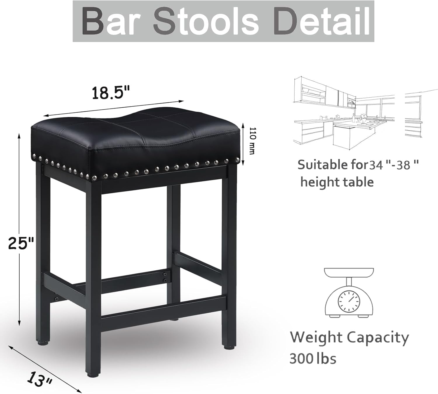 Black Bar Stools Set of Two for Kitchen Use