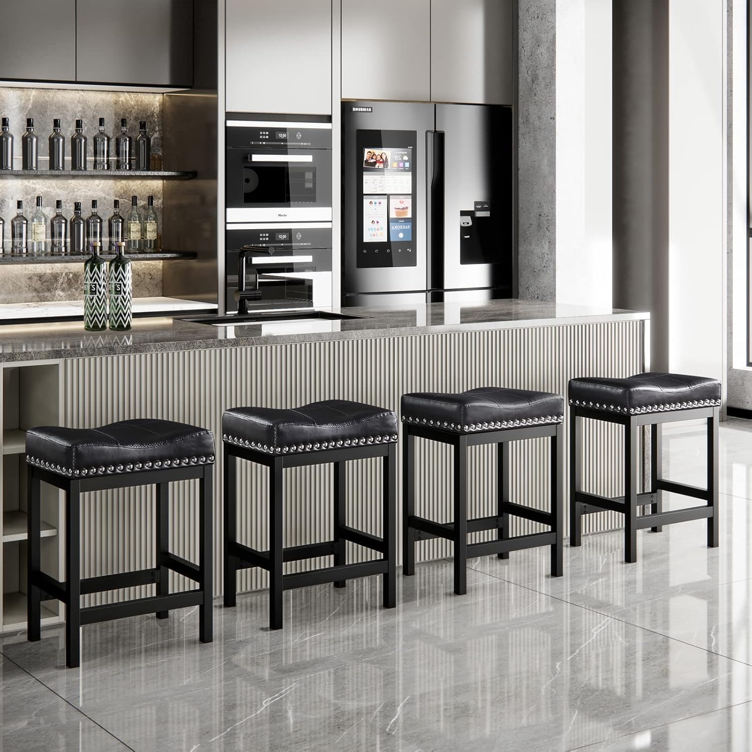 Black Bar Stools Set of Two for Kitchen Use