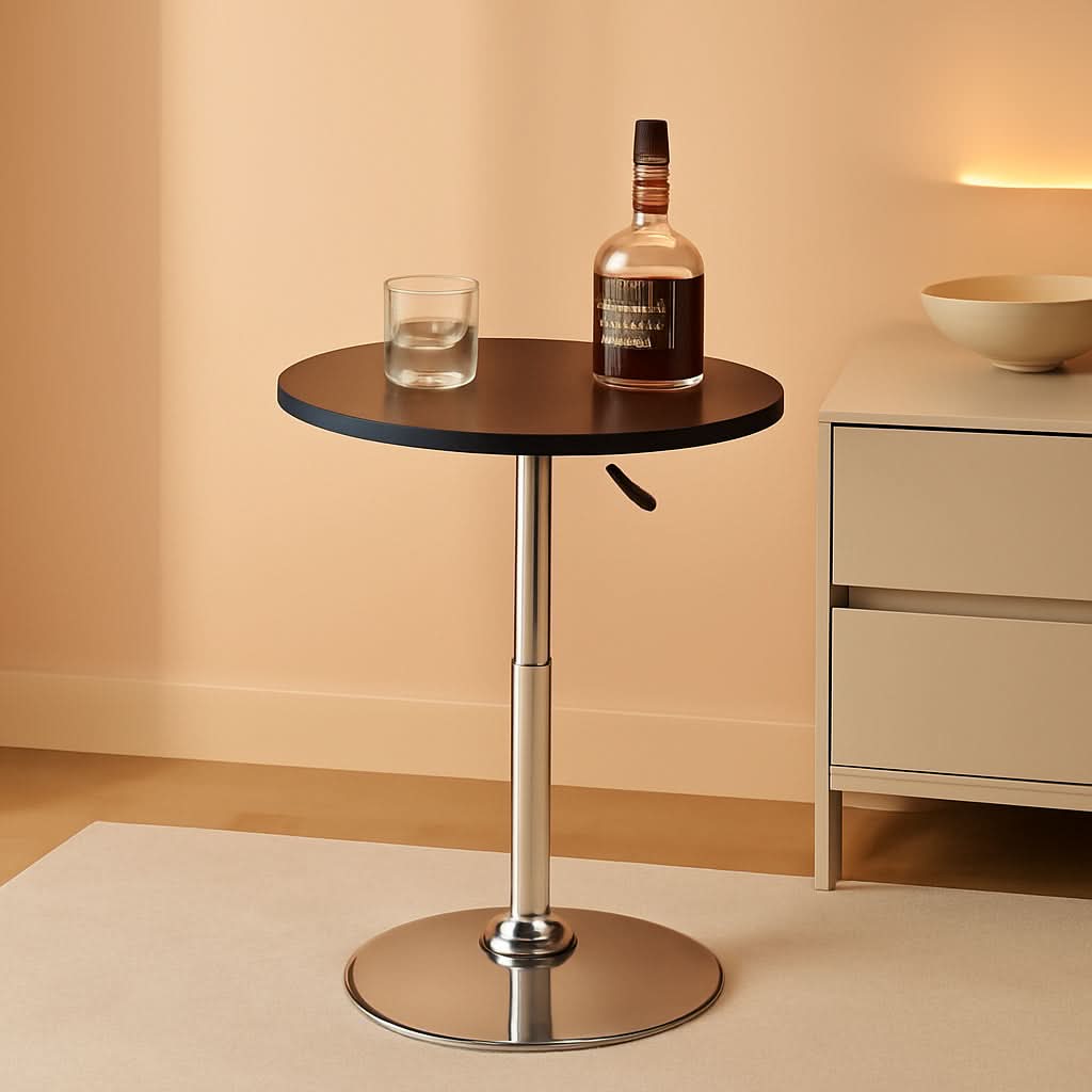 Black Bar Table With 360 Degree Swivel MDF Top Round