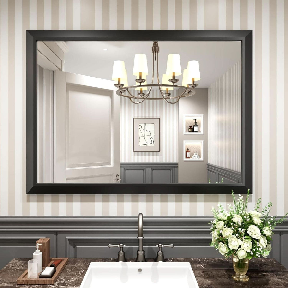 Black Bathroom Mirror 48 By 35 Inch Metal Framed Wall Mirror