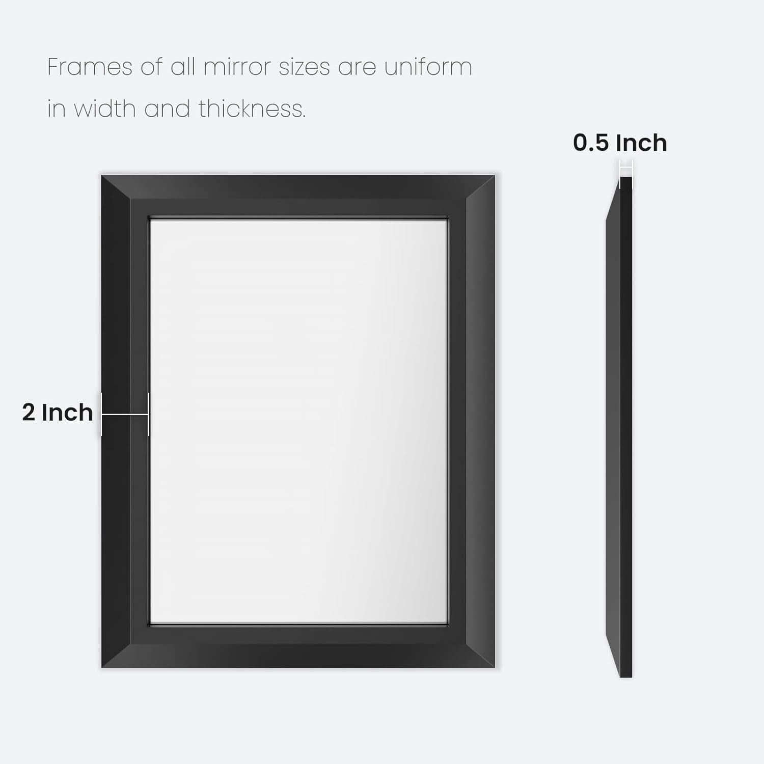 Black Bathroom Mirror 48x32 Wall Mounted Large Vanity