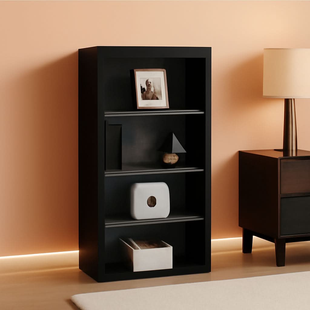 Black Bookcase With Adjustable Shelves For Home Office