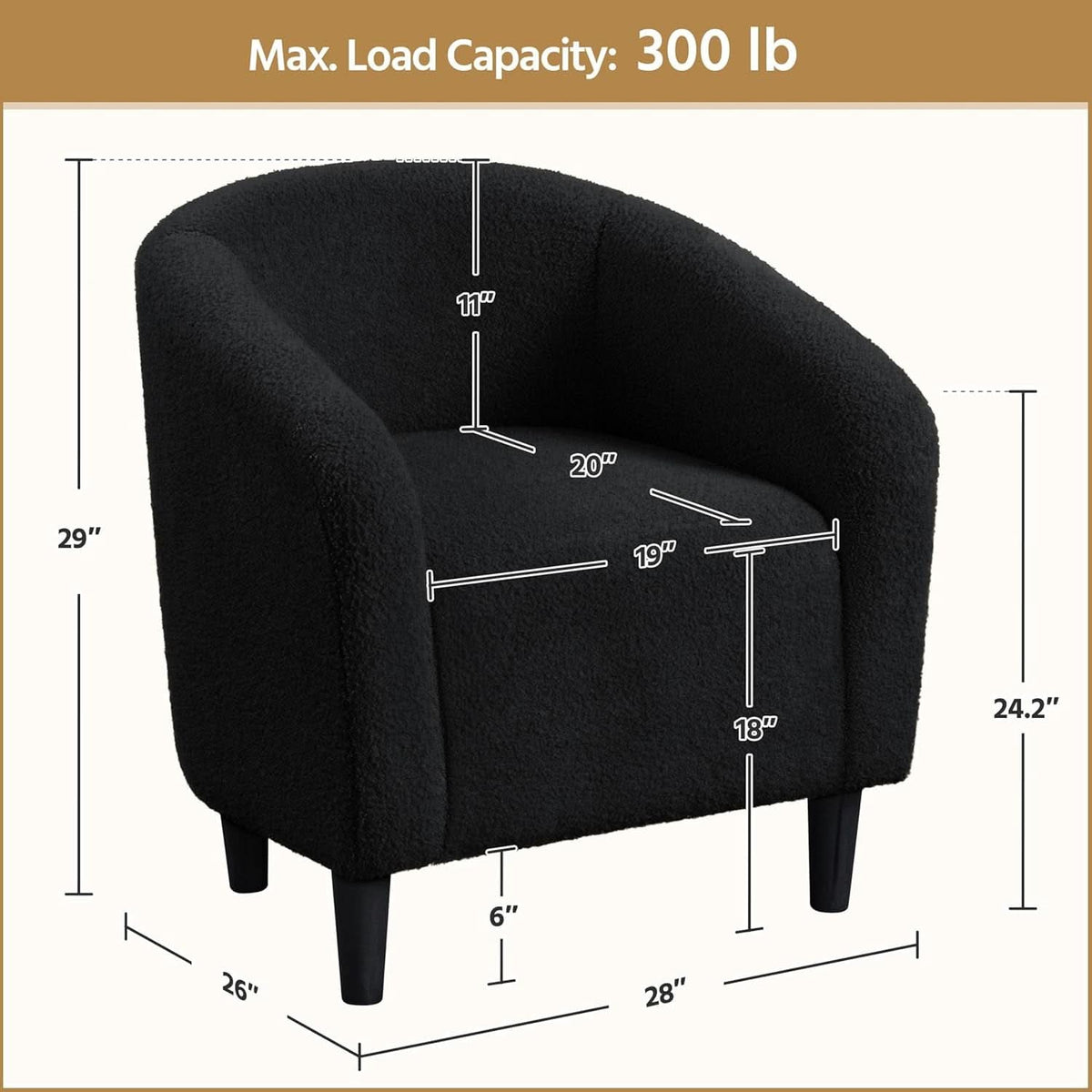 Black Boucle Armchair Club Chair Cushioned Comfort