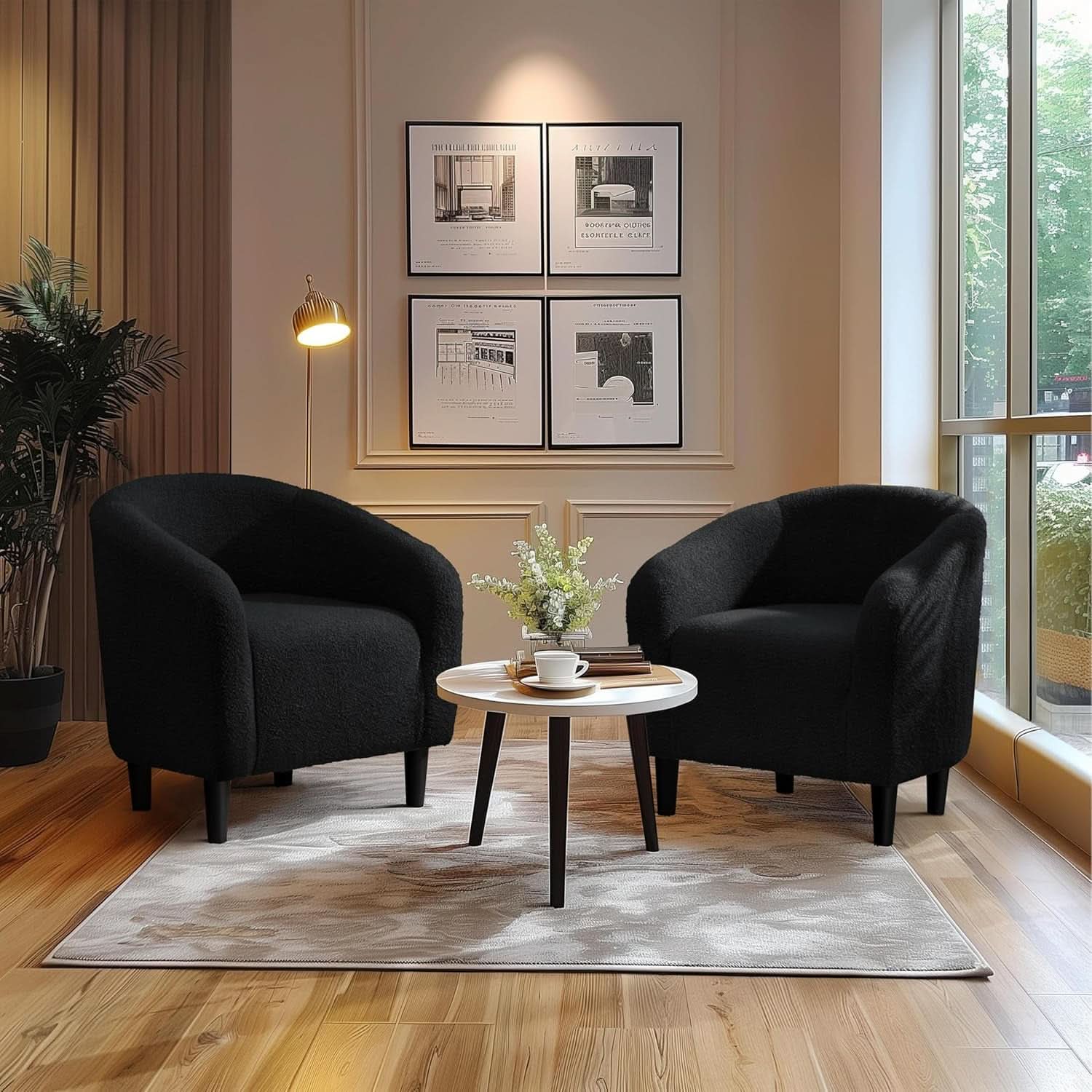 Black Boucle Armchair Club Chair Cushioned Comfort