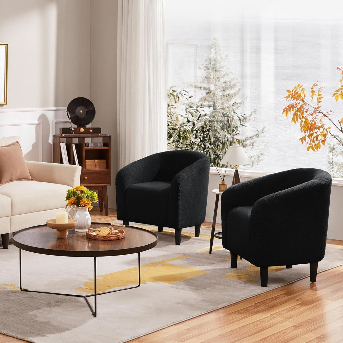 Black Boucle Armchair Club Chair Cushioned Comfort