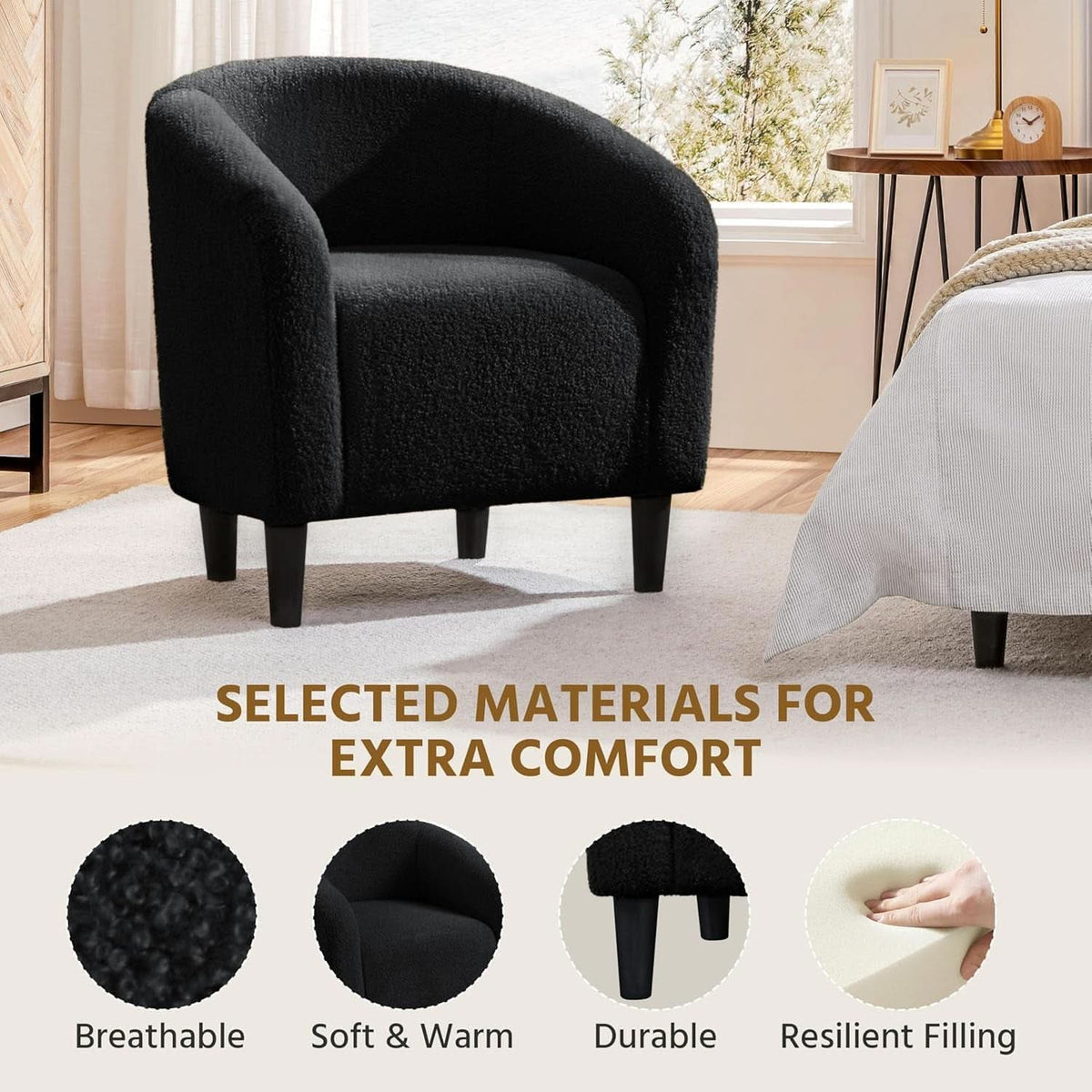 Black Boucle Armchair Club Chair Cushioned Comfort