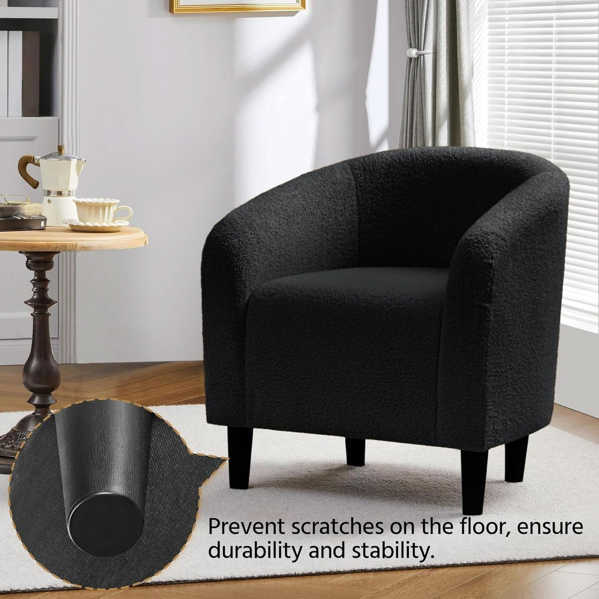 Black Boucle Armchair Club Chair Cushioned Comfort