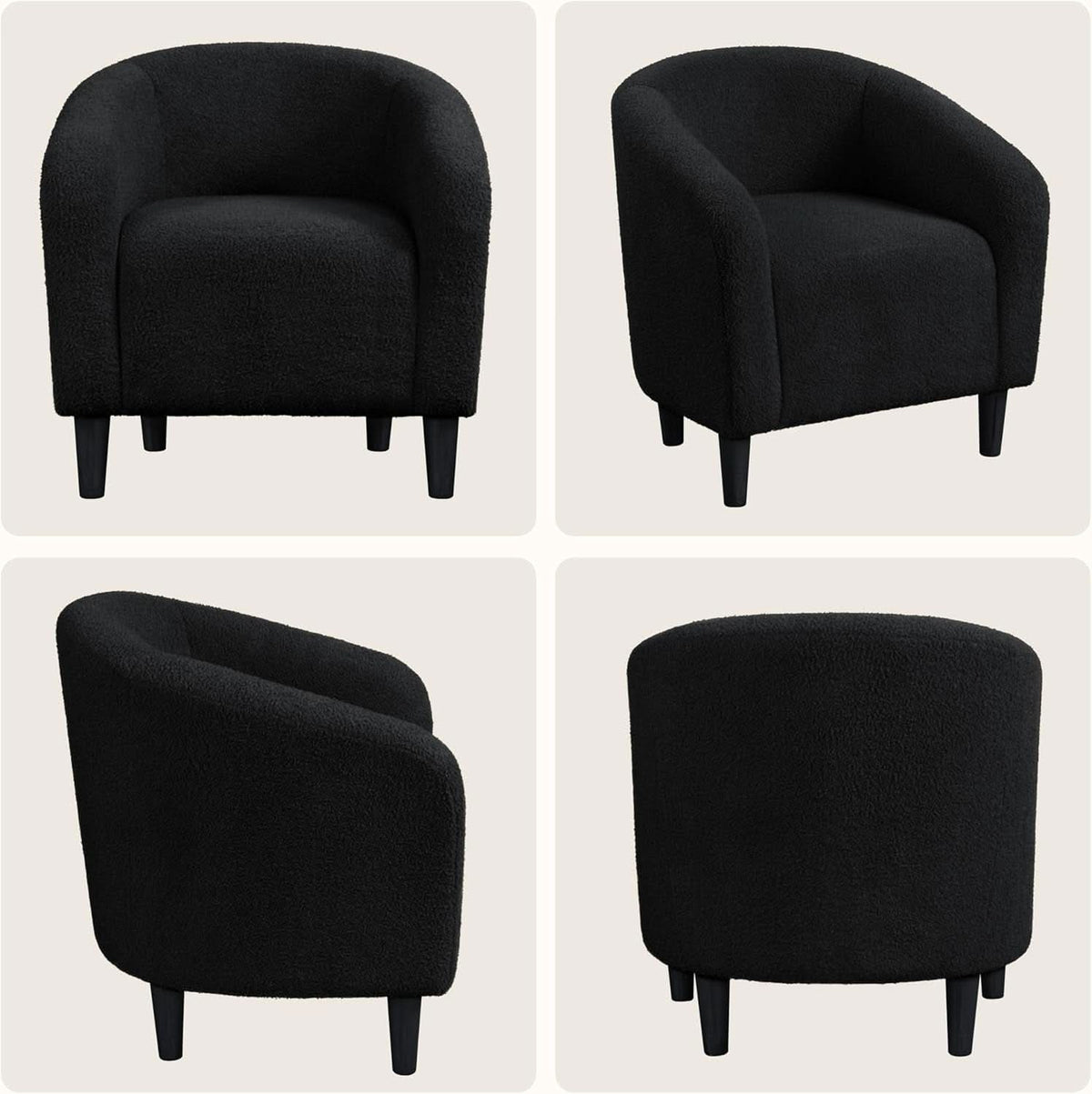 Black Boucle Armchair Club Chair Cushioned Comfort