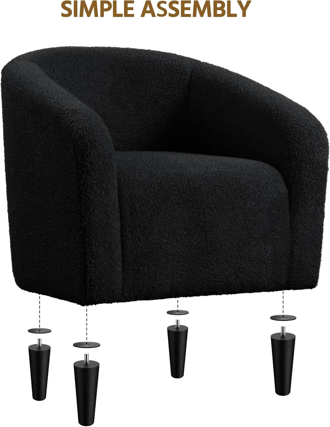 Black Boucle Armchair Club Chair Cushioned Comfort