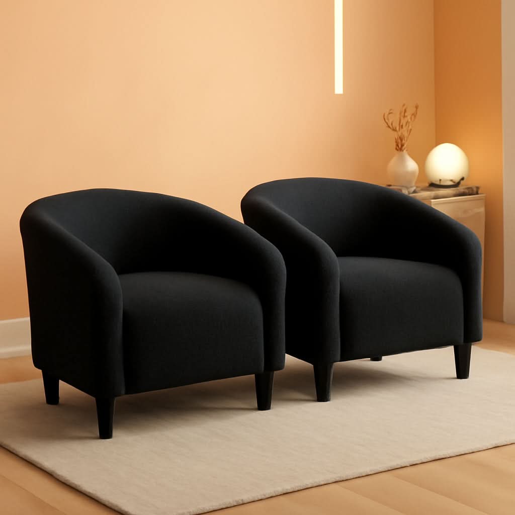 Black Boucle Armchair Club Chair Cushioned Comfort