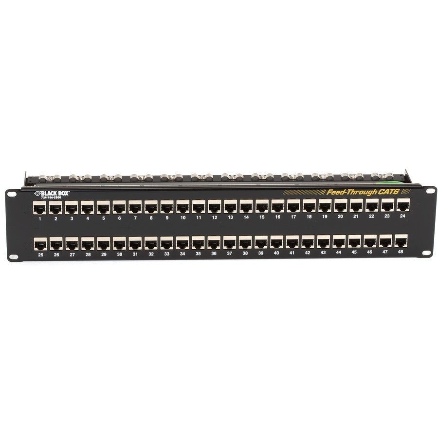 Black Box CAT6 Patch Panel - Feed-Through, 2U, Shielded, 48-Port JPM816A
