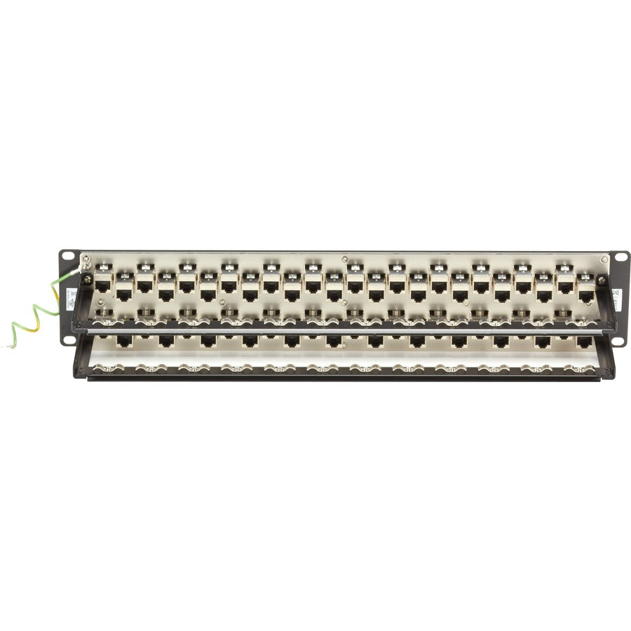 Black Box Cat6A Staggered Feed-Through Patch Panel - 2U, Shielded, 48-Port