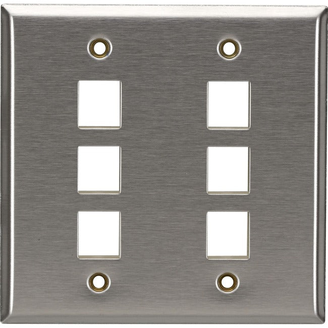 Black Box Keystone Wallplate - Stainless Steel, Double-Gang, 6-Port WP375