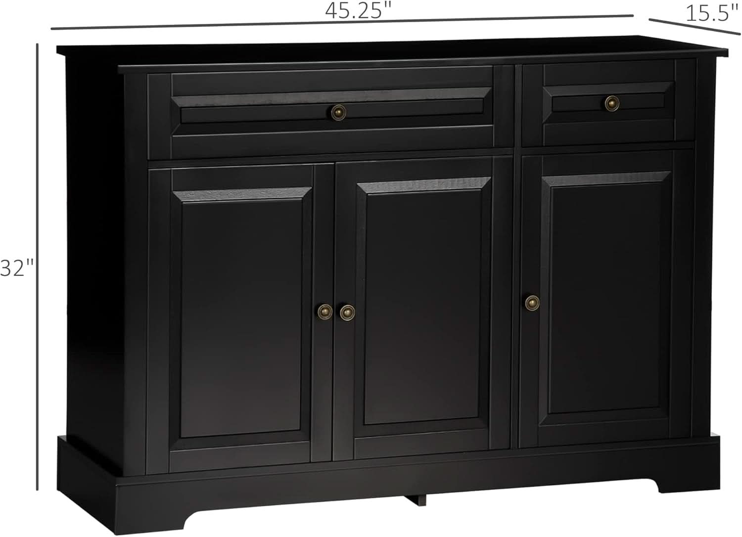 Black Buffet Cabinet With Drawers And Adjustable Shelves