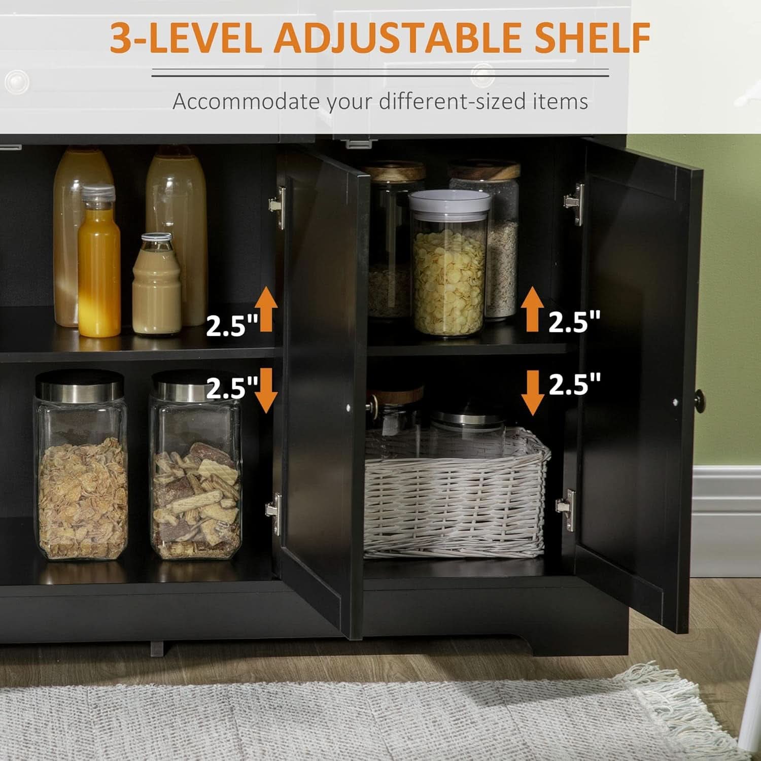 Black Buffet Cabinet With Drawers And Adjustable Shelves