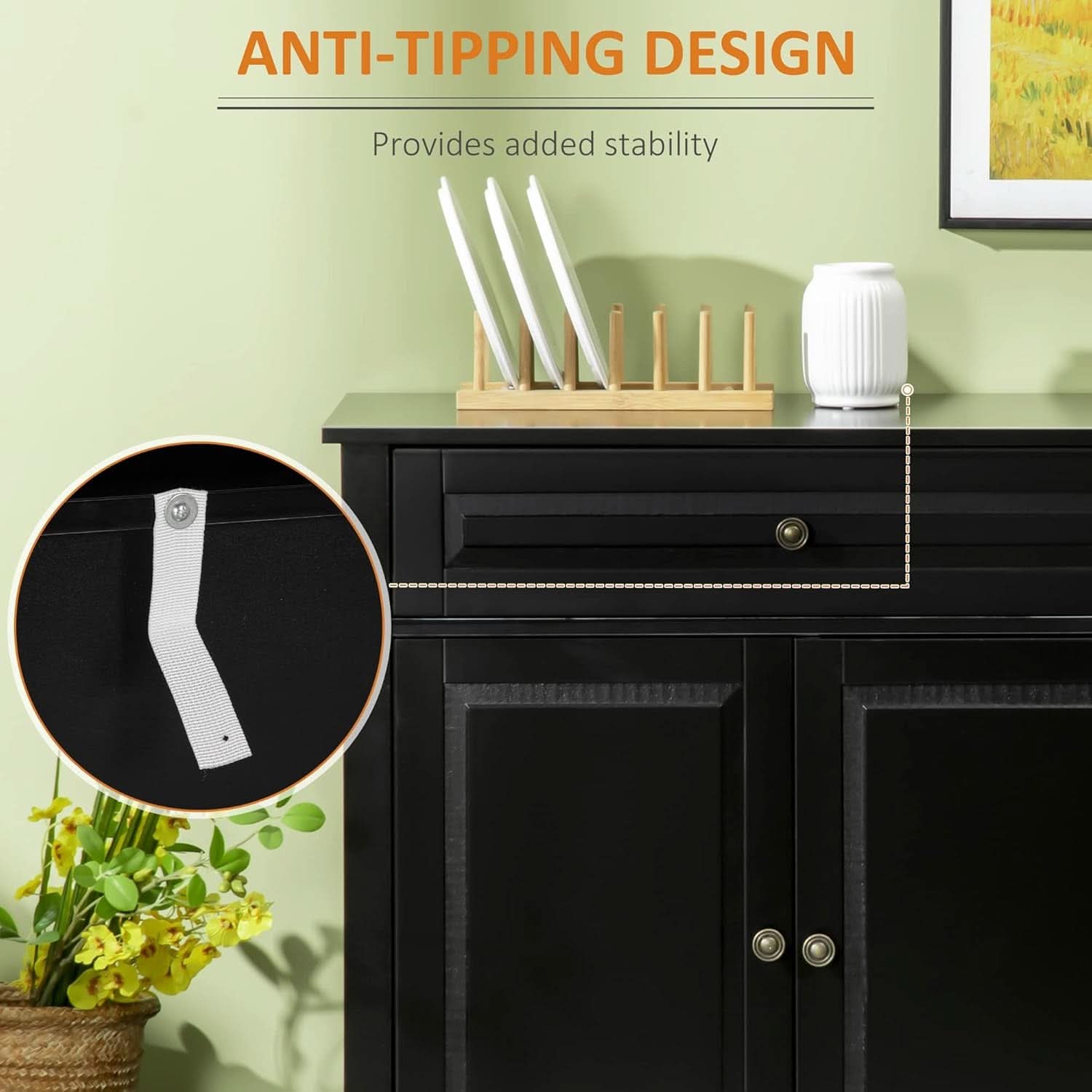 Black Buffet Cabinet With Drawers And Adjustable Shelves