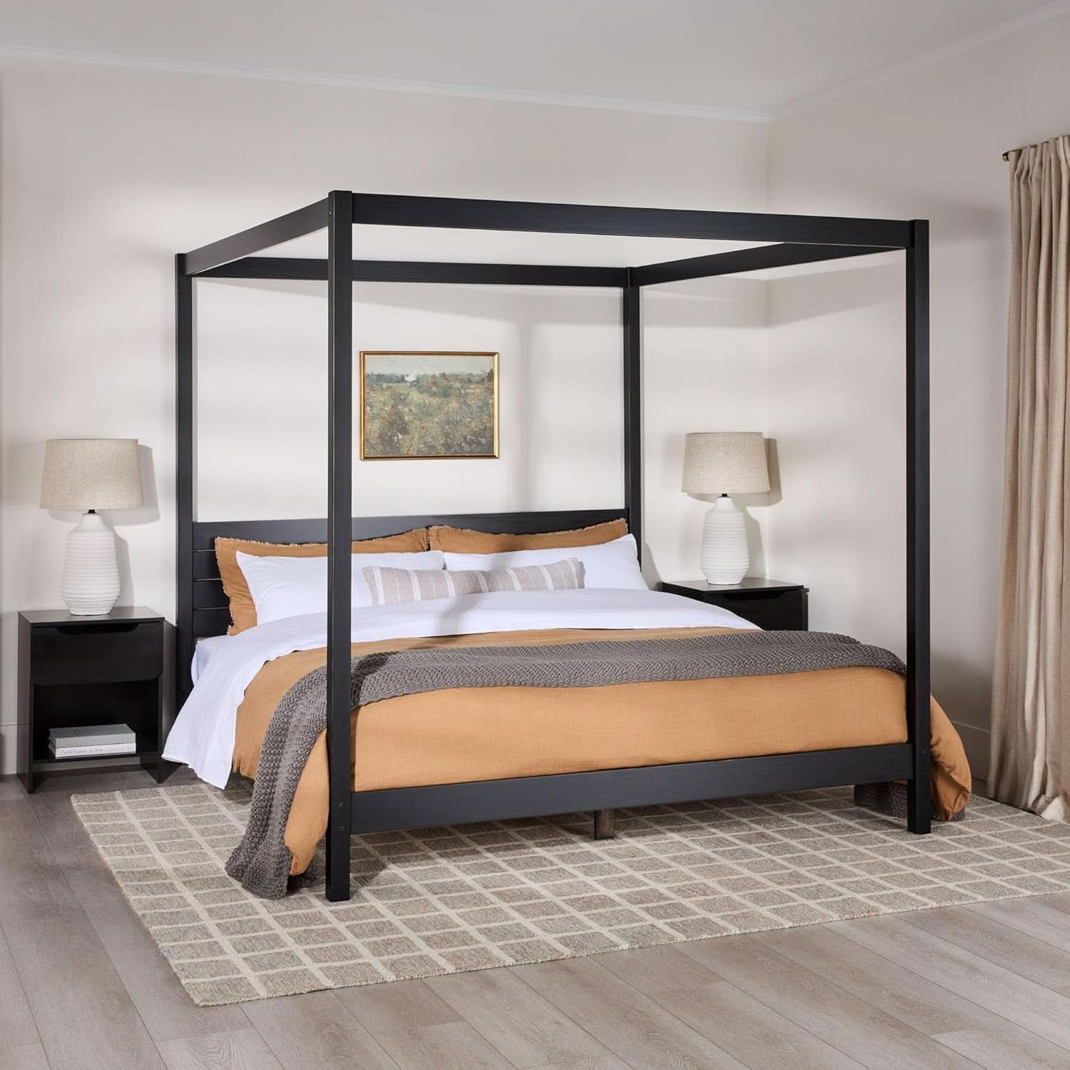 Black Canopy Bed Frame With Slatted Headboard King