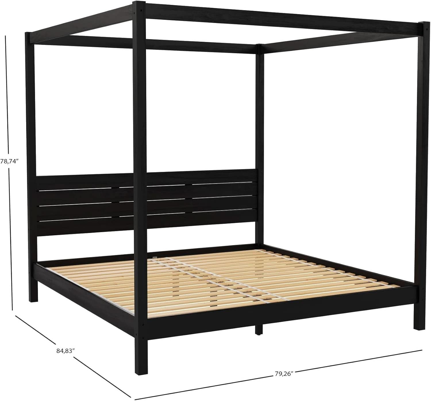 Black Canopy Bed Frame With Slatted Headboard King