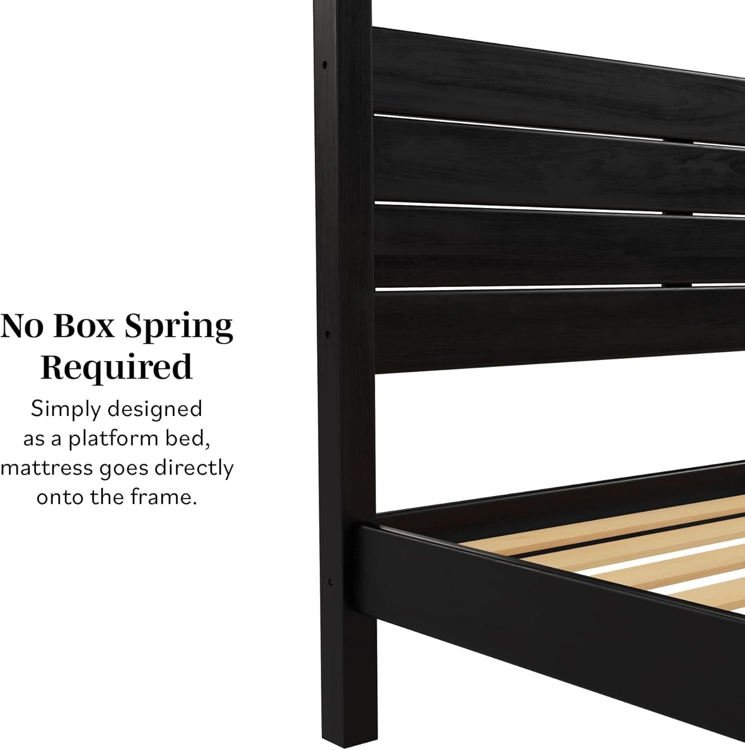 Black Canopy Bed Frame With Slatted Headboard King