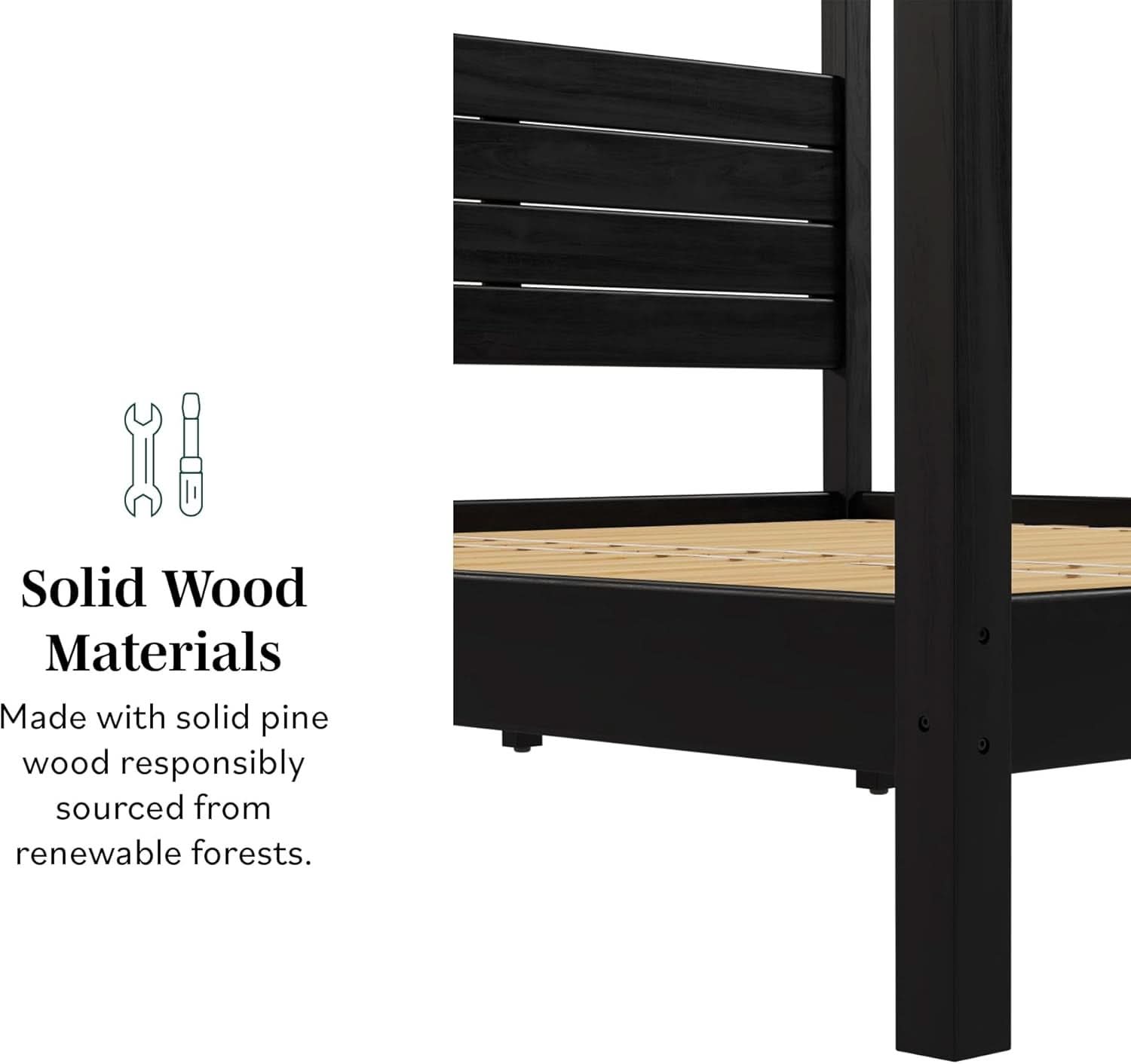 Black Canopy Bed Frame With Slatted Headboard King