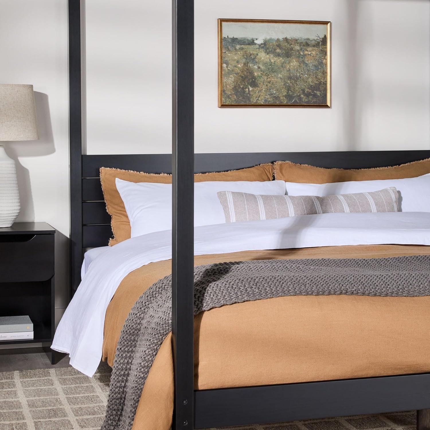Black Canopy Bed Frame With Slatted Headboard King
