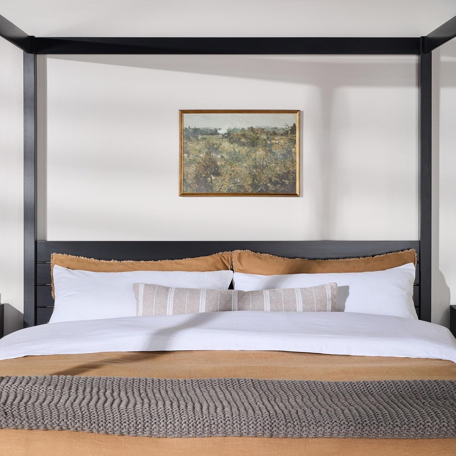 Black Canopy Bed Frame With Slatted Headboard King